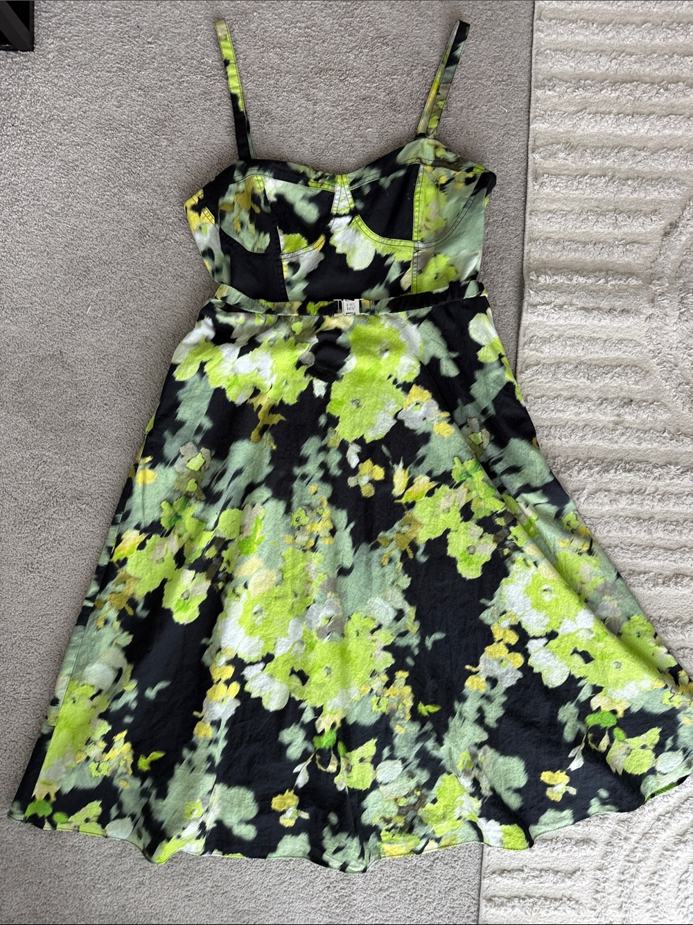 Dkny Black Dress with Lime Green Floral Print